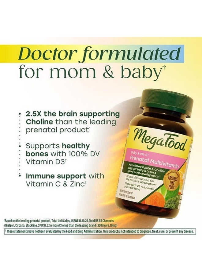 MegaFood Baby & Me 2 Prenatal Vitamins, Doctor Formulated, 120 Tablets,Prenatal Vitamins for Women with Methylfolate, Choline, Iron, Iodine, Vitamin C & D3, Non-GMO, Vegetarian, 60 Servings - Image 5