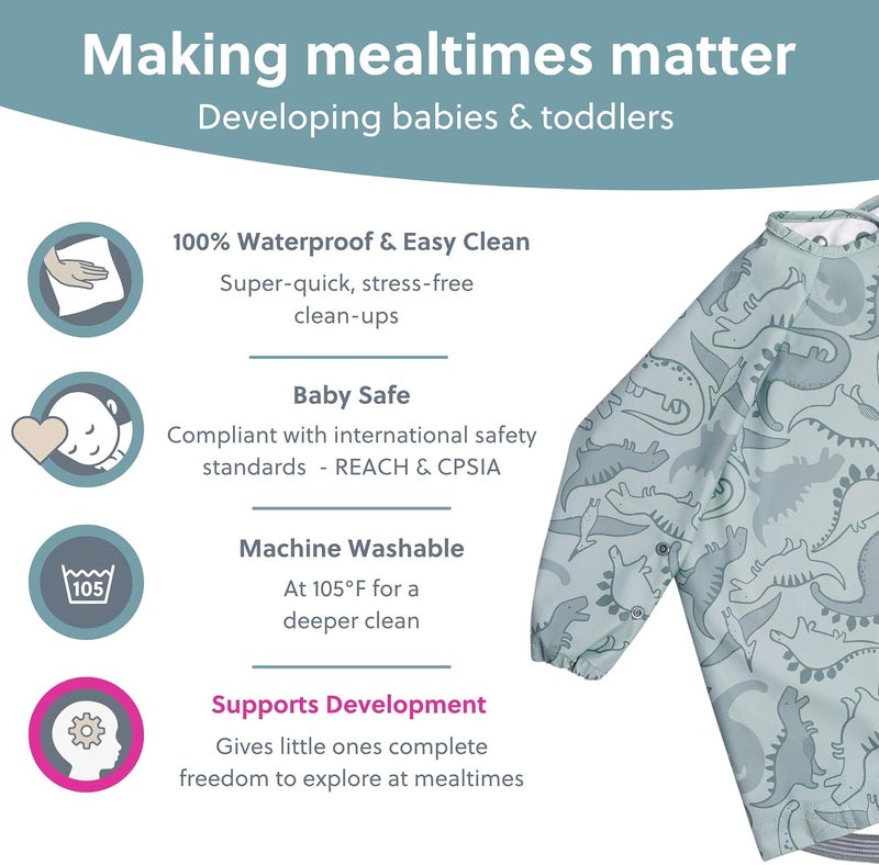 Bibado Baby Bibs With Sleeves - Toddler and Baby Led Weaning Bib - 6-36 Months, Attaches to Highchairs, Strollers, Tables - Image 4