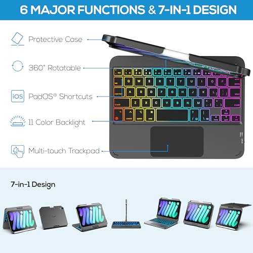 typecase Keyboard Case for iPad mini 7 (2024) & Mini 6 (2021) - Wireless Case with Keyboard for iPad mini 7th 6th Generation 8.3" - 10 Colors Backlit Keyboard Cover with Trackpad - Dark Gray - Image 4