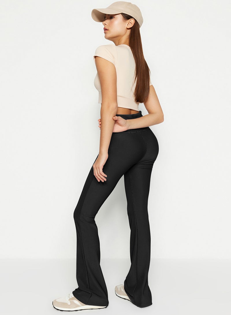 trendyol Black Ribbed Spanish Leg Yoga Knitted Sports Tights TWOAW23TY00011 - Image 4