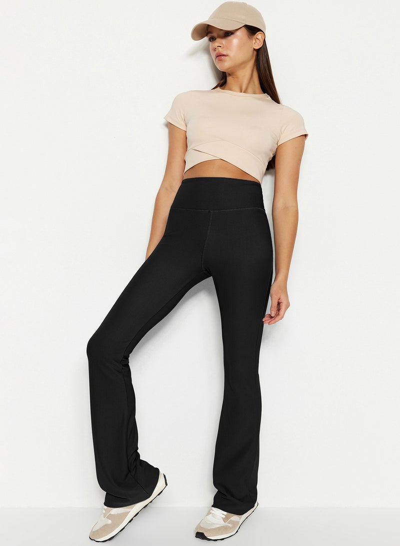 trendyol Black Ribbed Spanish Leg Yoga Knitted Sports Tights TWOAW23TY00011 - Image 2
