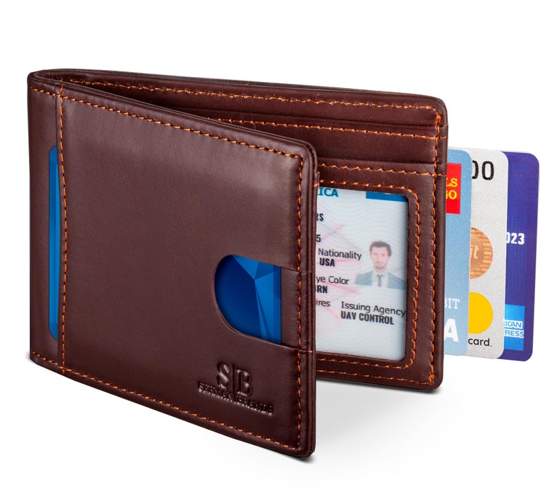 SERMAN BRANDS RFID Blocking Slim Bifold Genuine Leather Thin Minimalist Front Pocket Wallets for Men Billfold Wallet Men Gift (Melted Chocolate 2.0) - Image 1