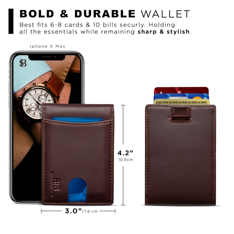 SERMAN BRANDS RFID Blocking Slim Bifold Genuine Leather Thin Minimalist Front Pocket Wallets for Men Billfold Wallet Men Gift (Melted Chocolate 2.0) - Image 5