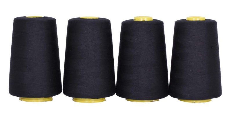 Mandala Crafts 4 Pack of Serger Threads Cones Spools  40S2 24000 Yards Polyester Black Threads for Sergers Machine and Overlock Quilting Sewing Machine