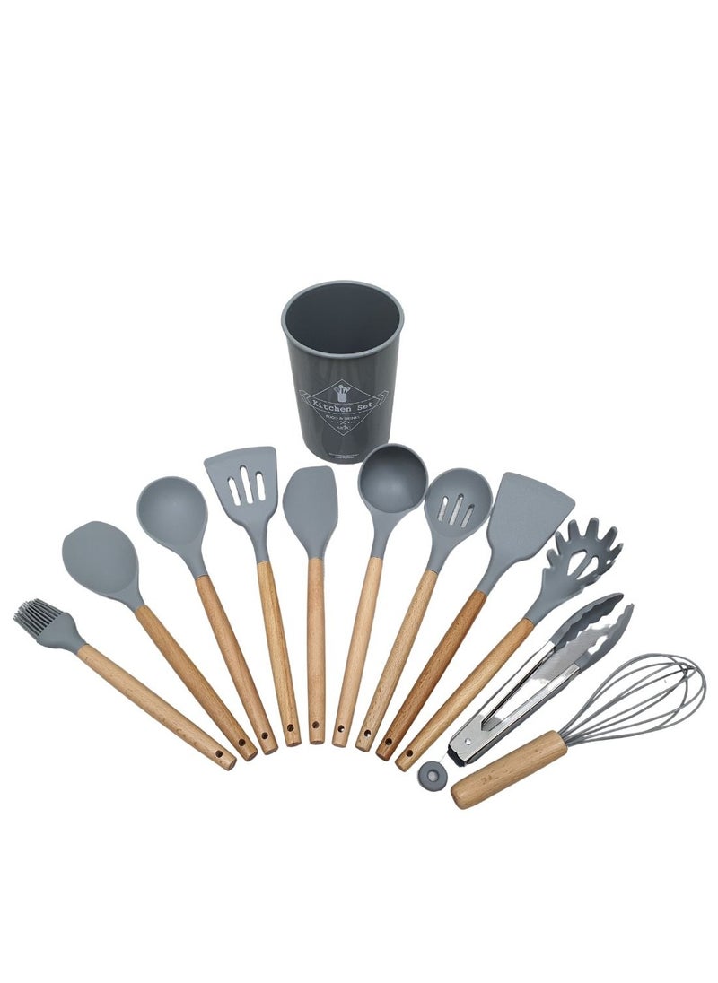 ARTC 12 Pieces Heat Resistant Non-Stick Silicone Cooking Utensil Set Light Grey  - Image 2