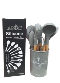 ARTC 12 Pieces Heat Resistant Non-Stick Silicone Cooking Utensil Set Light Grey  - Image 1