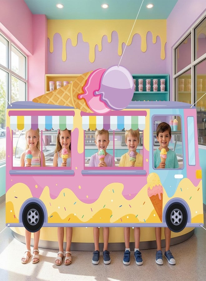 LUUFILx Ice Cream Truck Banner Donut Birthday Party Decor Backdrop Ice Cream Car Photo Booth Props Sweet Dessert Photography Banner for Kids Bday Baby Shower Spring Classroom Easter Outdoor Party Supplies - Image 2