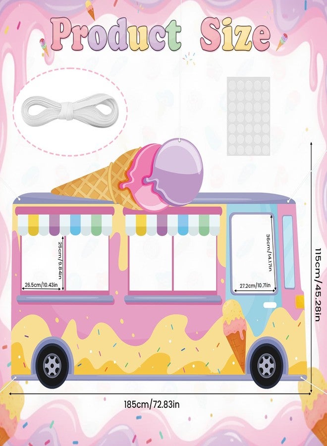 LUUFILx Ice Cream Truck Banner Donut Birthday Party Decor Backdrop Ice Cream Car Photo Booth Props Sweet Dessert Photography Banner for Kids Bday Baby Shower Spring Classroom Easter Outdoor Party Supplies - Image 3