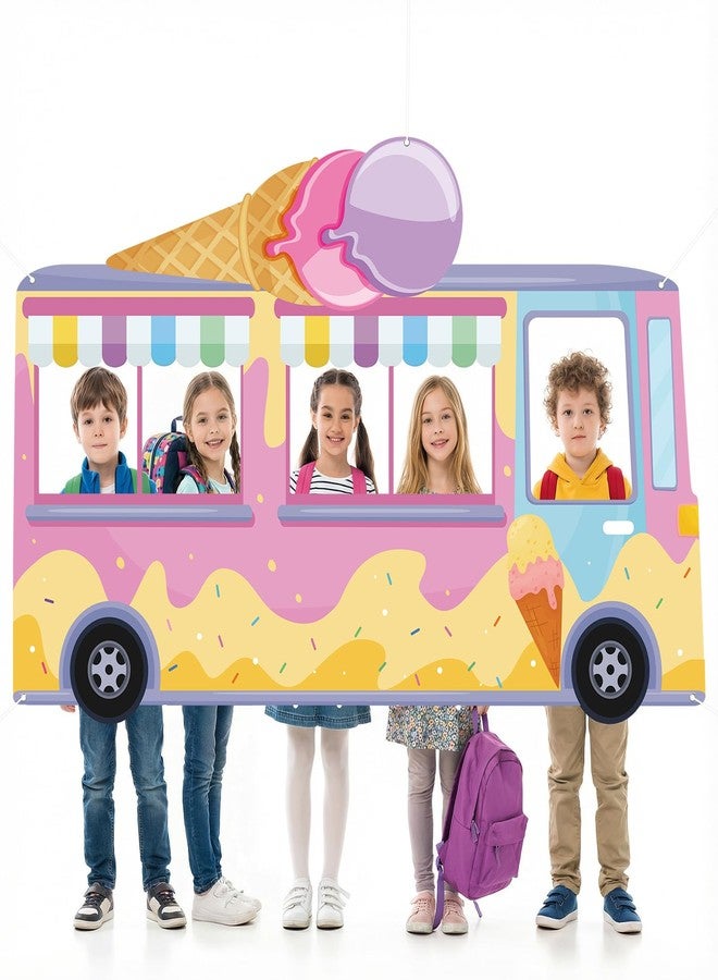 LUUFILx Ice Cream Truck Banner Donut Birthday Party Decor Backdrop Ice Cream Car Photo Booth Props Sweet Dessert Photography Banner for Kids Bday Baby Shower Spring Classroom Easter Outdoor Party Supplies - Image 1