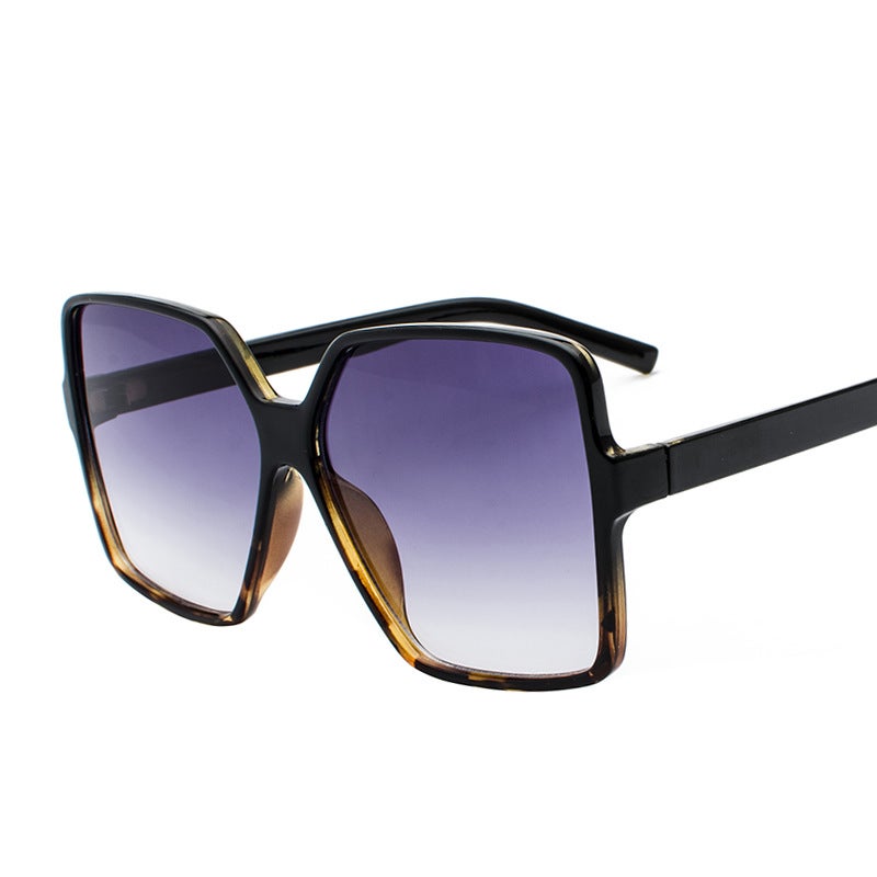 Generic Jet1932 Vintage Square Sunglasses for Men  Women Upper Black and lower leopard print double Gray piece C3 