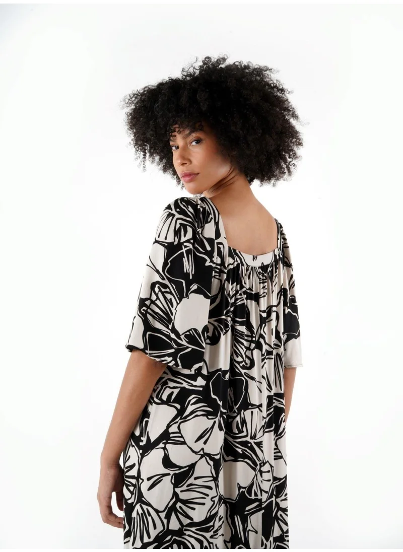 Alexander Gardi Alexandergardi Square Neck Patterned Wide Cut Dress (B24-00220)