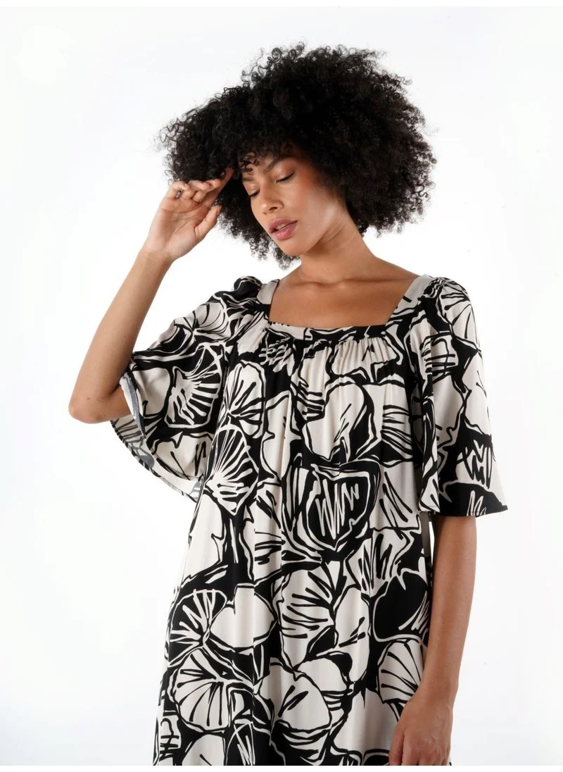 Alexander Gardi Alexandergardi Square Neck Patterned Wide Cut Dress (B24-00220)