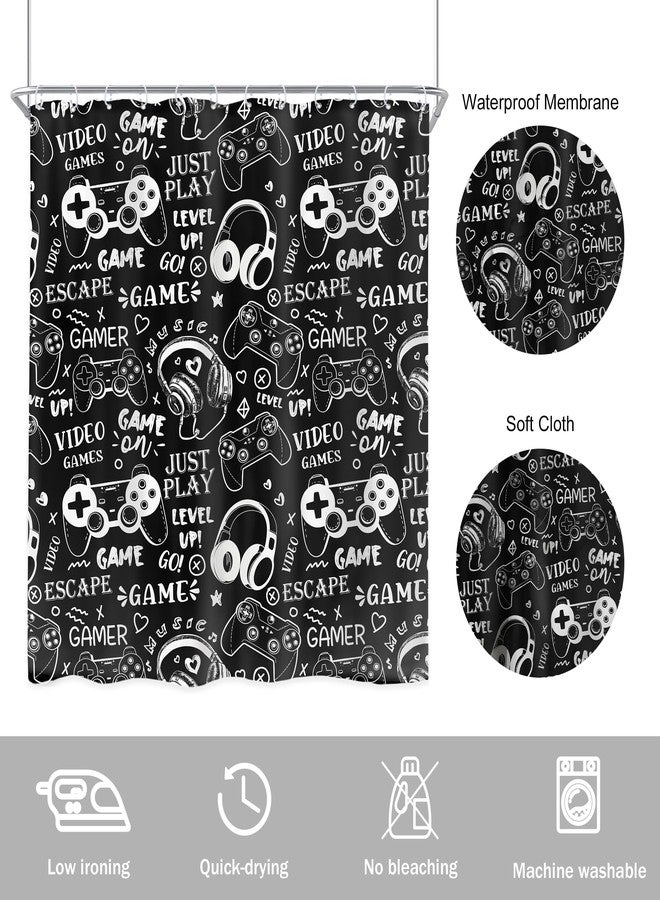 Newsely Boys Gamer Shower Curtain 72Wx72H Inch Video Games Teens Kids Black White Graffiti Gamepad Gaming Controller Shower Curtain Bathroom Set Cool Waterproof Bath Decoration Accessories Home Decor - Image 5