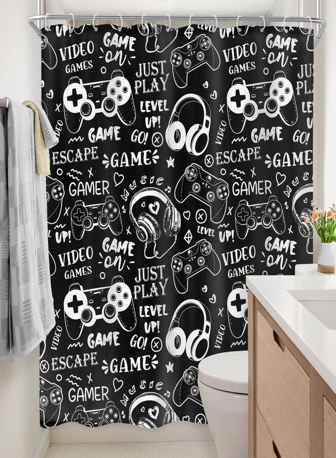 Newsely Boys Gamer Shower Curtain 72Wx72H Inch Video Games Teens Kids Black White Graffiti Gamepad Gaming Controller Shower Curtain Bathroom Set Cool Waterproof Bath Decoration Accessories Home Decor - Image 3