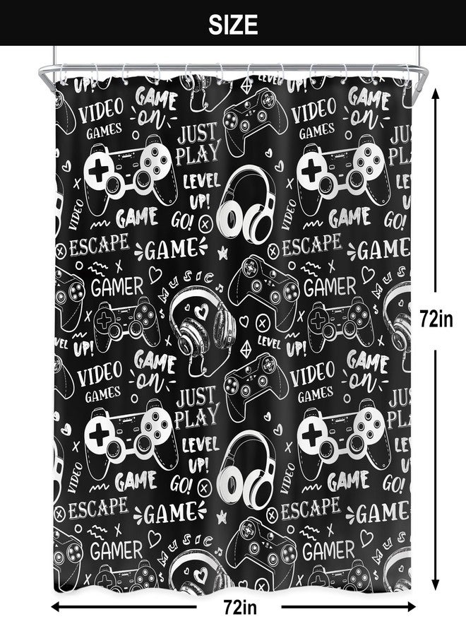 Newsely Boys Gamer Shower Curtain 72Wx72H Inch Video Games Teens Kids Black White Graffiti Gamepad Gaming Controller Shower Curtain Bathroom Set Cool Waterproof Bath Decoration Accessories Home Decor - Image 4