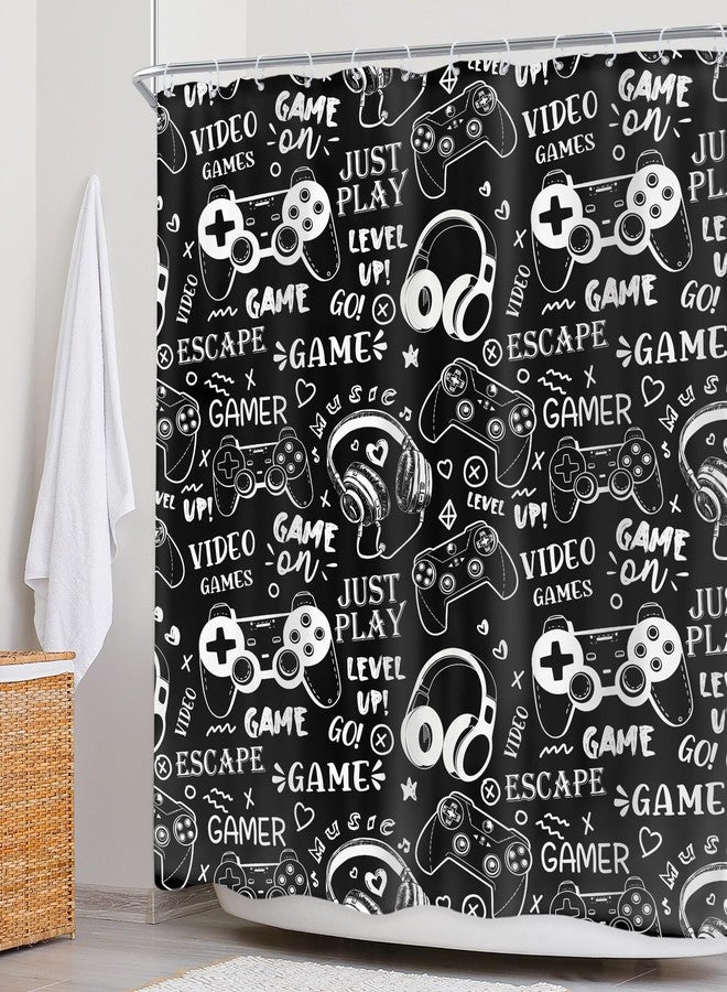Newsely Boys Gamer Shower Curtain 72Wx72H Inch Video Games Teens Kids Black White Graffiti Gamepad Gaming Controller Shower Curtain Bathroom Set Cool Waterproof Bath Decoration Accessories Home Decor - Image 2