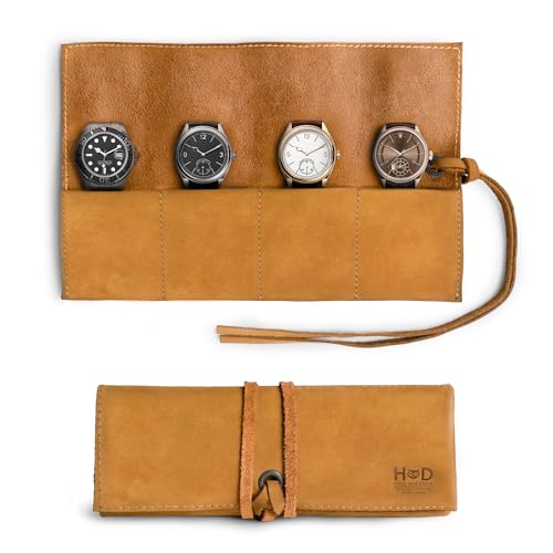 Hide & Drink Hide Drink Leather Watch Roll Organizer Handmade from Full Grain Leather Holds Up to 4 Watches Easy Carry On Watchlover Storage Old Tobacco - Image 1