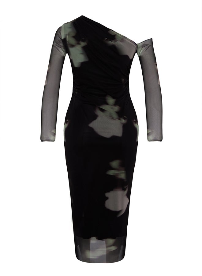 Multicolored Floral Patterned Knitted Elegant Evening Dress TPRAW24EL00295