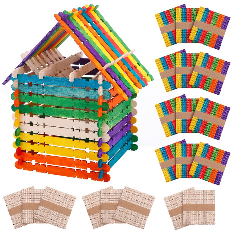 1000 Pcs Connectable Sawtooth Popsicle Sticks  45 Colored and Natural Wood Craft Sticks for Kids Arts and Crafts Projects in The Classroom and Home