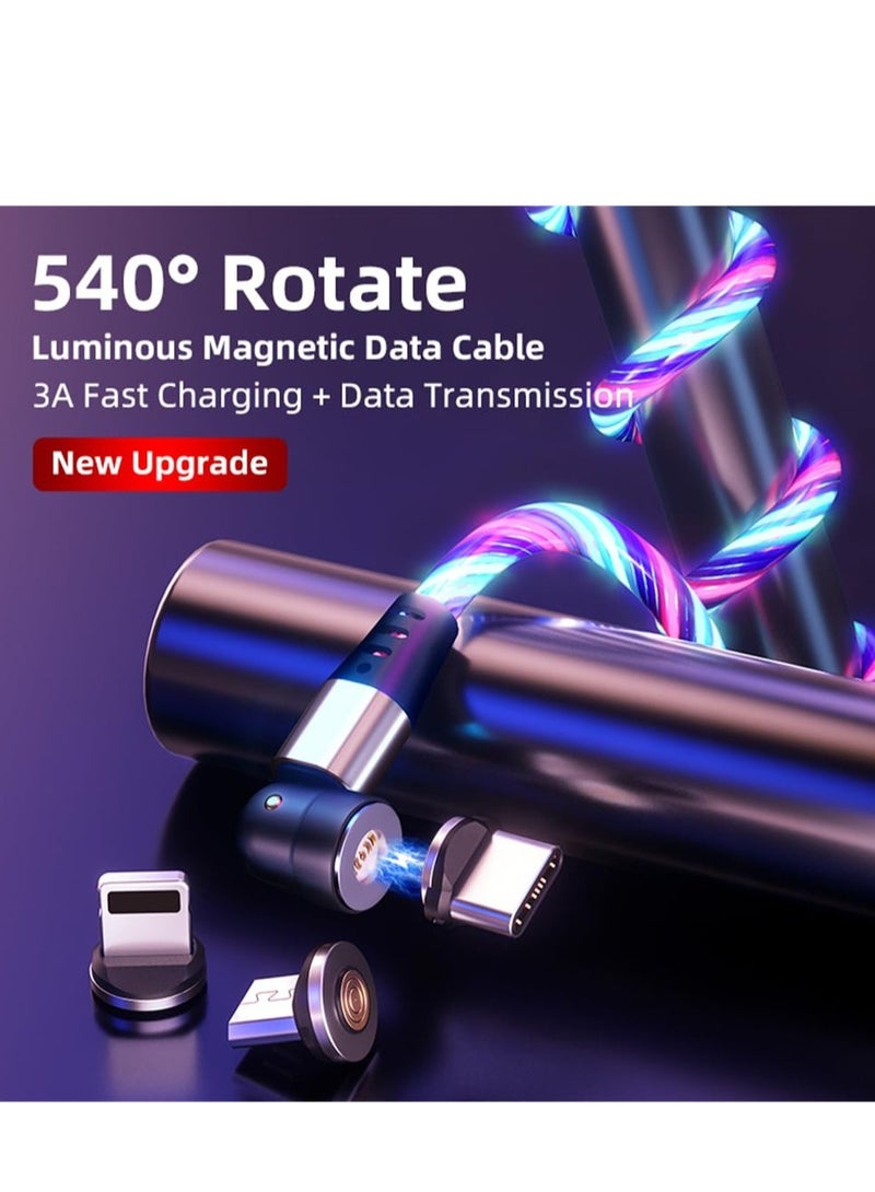 Excefore 3 in 1 Light Up Phone Charger Cable, Type C Streamer Light Magnet Charger Cable, 540 ° Rotating Magnetic Suction USB Cable, Compatible with iPhone and Xiaomi (2 Meter, Blue) - Image 2