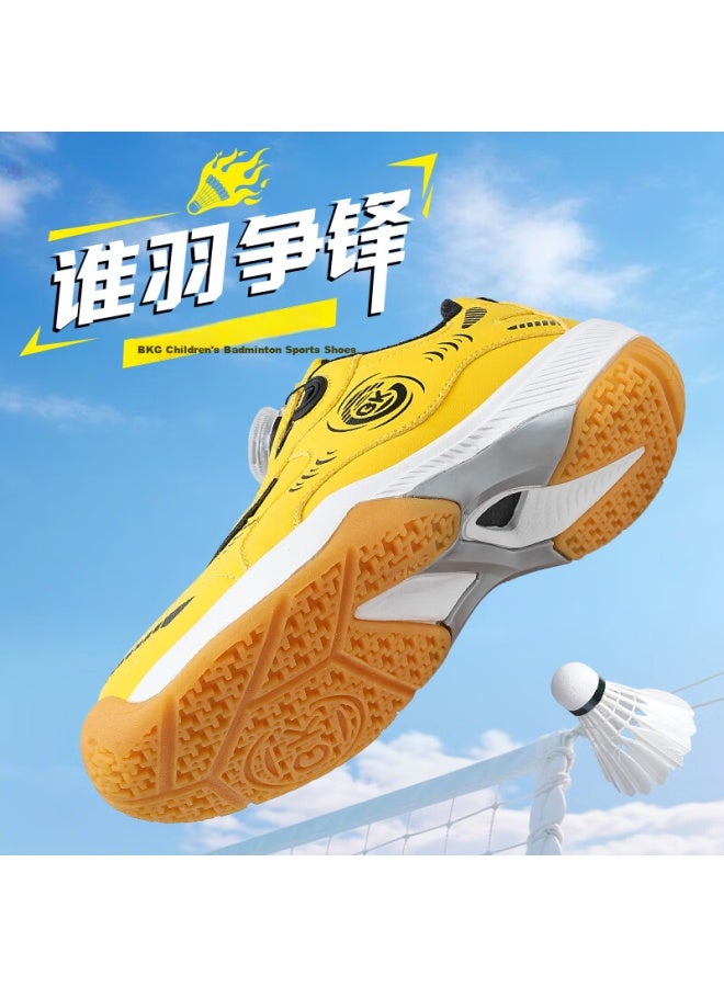 Bkg Kids Badminton Training Shoes Boys Autumn Winter Sports Non-slip Shock Absorption Zyq25829 Yellow Size 37 - Image 1