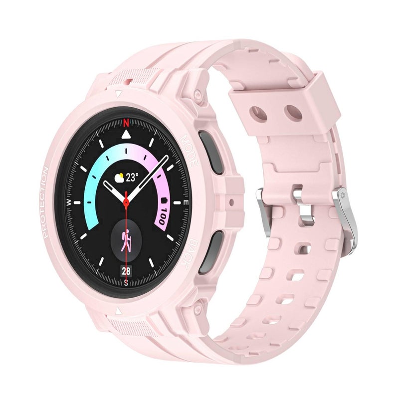 سوار ساعة ذكية متوافق مع Samsung Galaxy Watch 44/45/47mm بملاءمة قابلة للتعديل وحزام بديل باللون وردي قابل للتعديل - Image 1