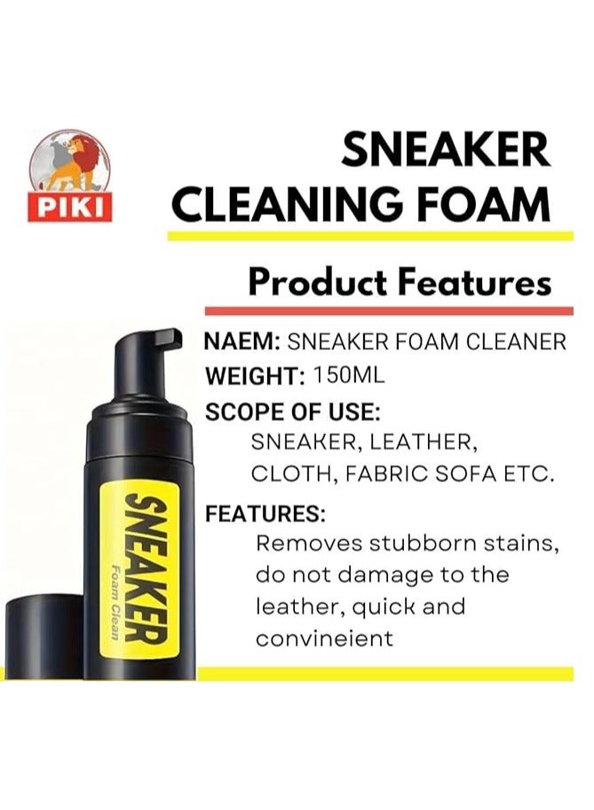 PIKI 3-in-1 Shoe Cleaner Kit – Water-Free Foam (150ml) + Brush & Cloth – Deep Clean for Sneakers, Boots & Fabric  - Image 2