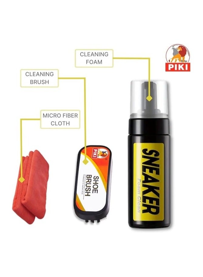 PIKI 3-in-1 Shoe Cleaner Kit – Water-Free Foam (150ml) + Brush & Cloth – Deep Clean for Sneakers, Boots & Fabric  - Image 3