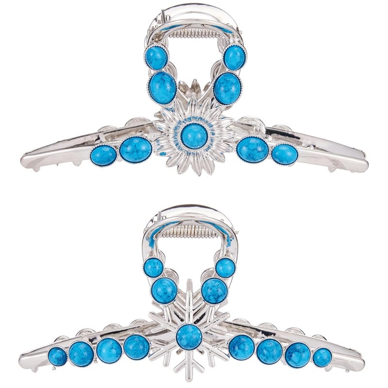 Turquoise Blue Stone Hair Clips Large Metal Retro Sun Flower Style Claw Clip for Women Strong Hold Big NonSlip Hair Catch Barrette Jaw Clamp for Long Thick Hair Fashion Styling Accessories 2 Pack