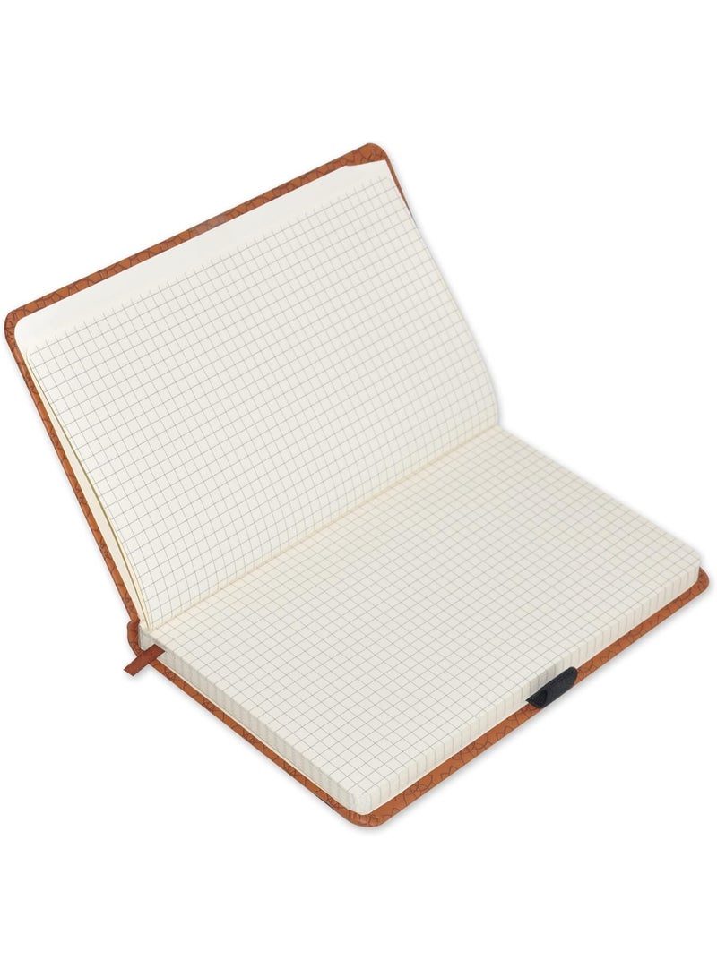 FIS® Executive Notebook, Size 13x21CM, 96 Sheets 5MM Square With Elastic PU Window Brown Design 5 -FSNBEX5M1321BR5 - Image 2