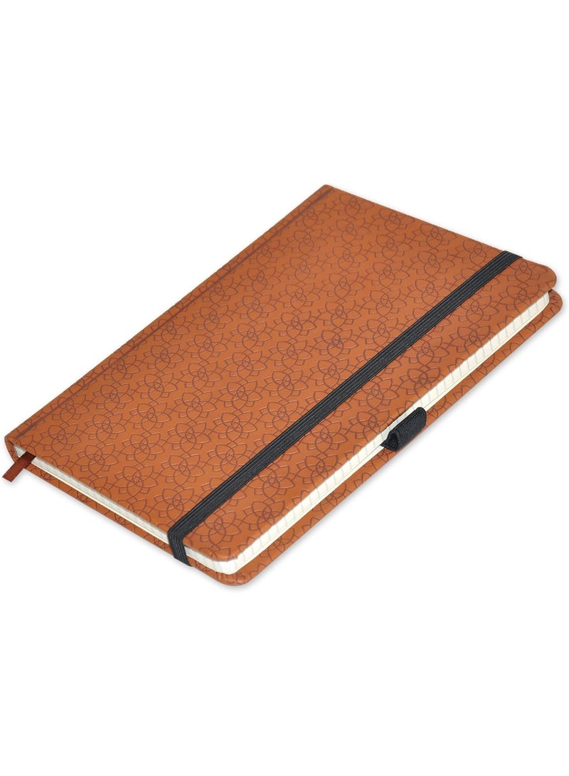 FIS® Executive Notebook, Size 13x21CM, 96 Sheets 5MM Square With Elastic PU Window Brown Design 5 -FSNBEX5M1321BR5 - Image 1