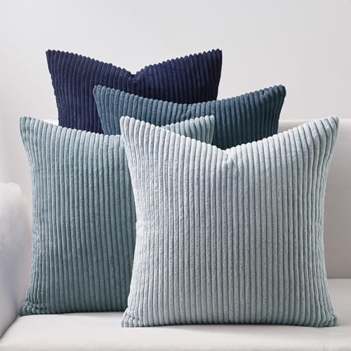 Topfinel Decorative Throw Pillow Covers Cushion Cases Set of 4 Soft Velvet Modern DoubleSided Designs Mix and Match for Home Decor Pillow Inserts Not Included 24x24 inch Blue - Image 1