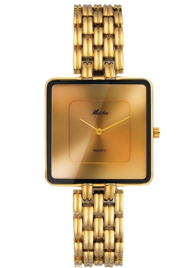 MISS FOX MISSFOX Women's Minimalist Square Watch with Gold Frame & Dial - Quartz Couple Watch for Her - Image 1