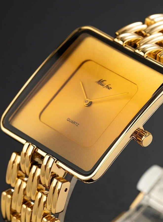 MISS FOX MISSFOX Women's Minimalist Square Watch with Gold Frame & Dial - Quartz Couple Watch for Her - Image 4