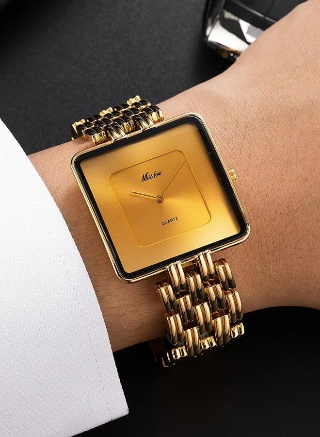 MISS FOX MISSFOX Women's Minimalist Square Watch with Gold Frame & Dial - Quartz Couple Watch for Her - Image 5