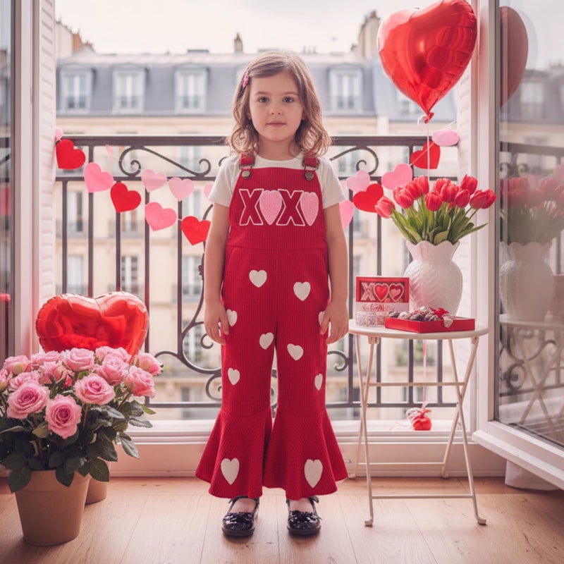 Rtnnsbbfcm Toddler Baby Girl Valentines Outfit Love Heart Overalls Kids Bell Bottoms Little Girls Spring Clothing (Heart, 12-18 Months) - Image 4