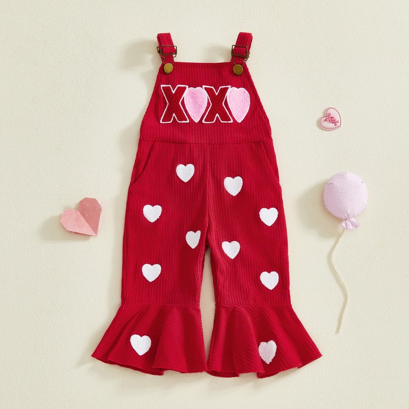 Rtnnsbbfcm Toddler Baby Girl Valentines Outfit Love Heart Overalls Kids Bell Bottoms Little Girls Spring Clothing (Heart, 12-18 Months) - Image 5
