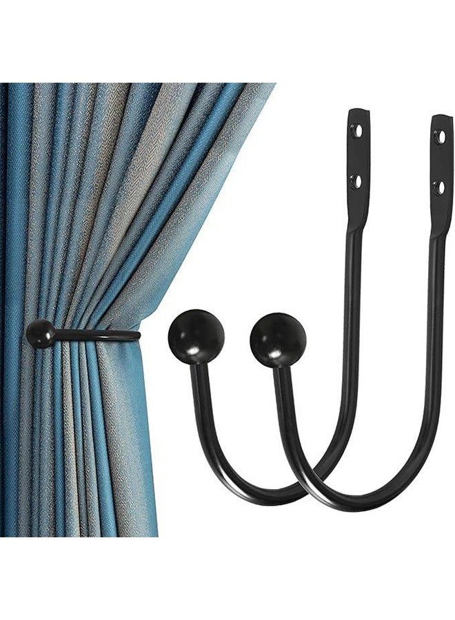 2pcs Curtain Holdbacks, Curtains Holder Wall Mounted Drapery Tiebacks Retro Window Hook for Home Decor, Black - Image 1