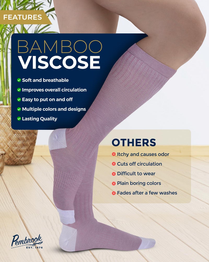 Pembrook Light Compression Socks - 3 Pairs | 8-15 mmHg Compression Socks for Women and Men | Light Green, Light Blue, Rose | Circulation Support Mens and Womens Socks, Large - Image 4