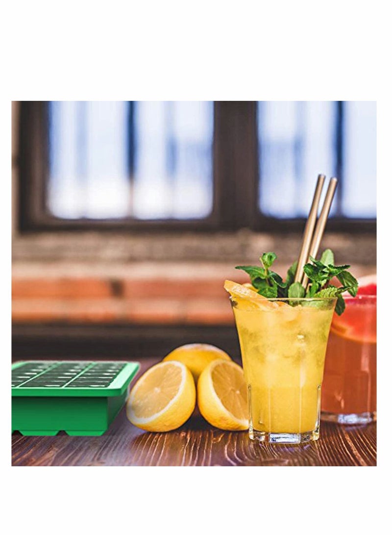 KASTWAVE Silicone Ice Cube Trays with Plastic Lids - Set of 2 with 42 Small Square Cubes - Covered Easy Pop Push Release Rubber Mold for Cocktails Dog Treats Water Bottles - Blue Green - Image 5