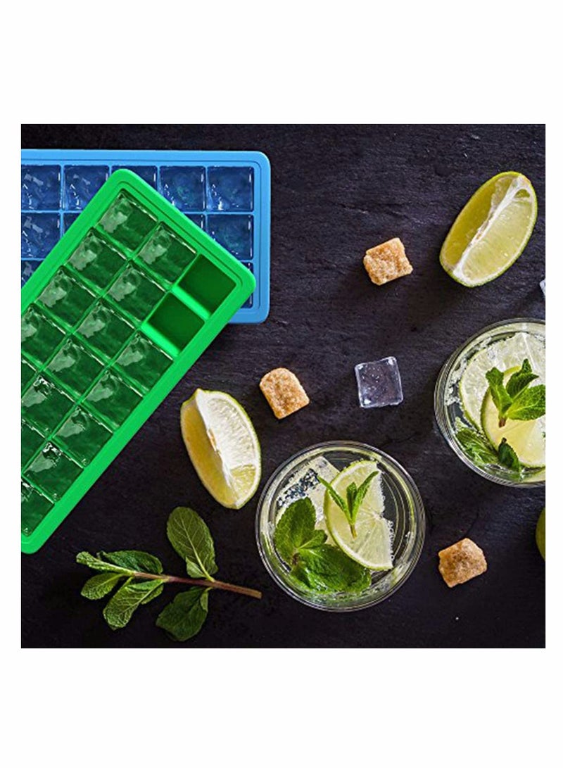 KASTWAVE Silicone Ice Cube Trays with Plastic Lids - Set of 2 with 42 Small Square Cubes - Covered Easy Pop Push Release Rubber Mold for Cocktails Dog Treats Water Bottles - Blue Green - Image 4