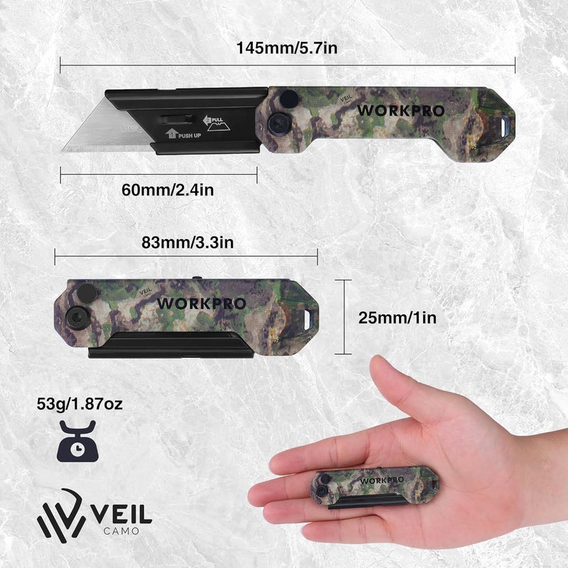 WORKPRO EDC Folding Utility Knife, Mini Box Cutter with Quick Open Axis Lock, Quick Change Blade Razor Knife, Foldable Small Pocket Knife with Belt Clip, 1 Pack with 10 Extra Blades - Image 2