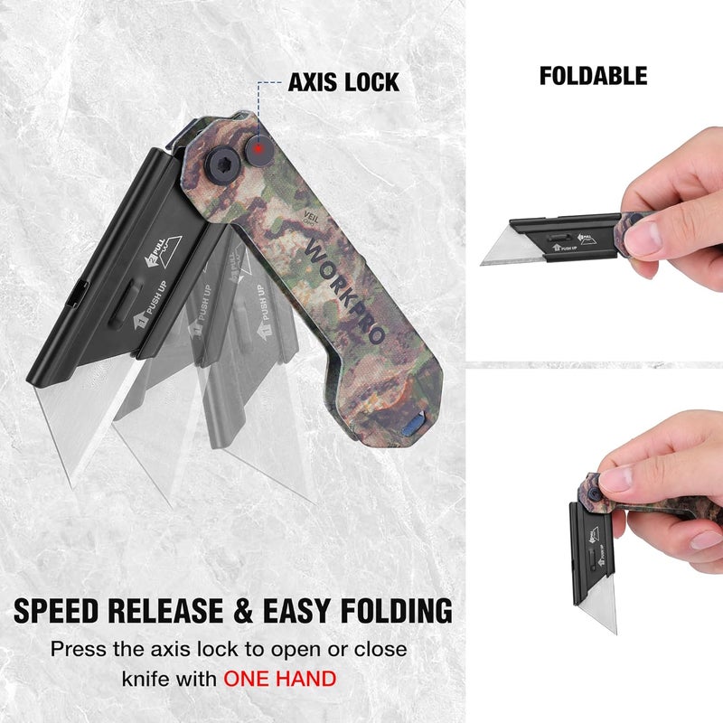 WORKPRO EDC Folding Utility Knife, Mini Box Cutter with Quick Open Axis Lock, Quick Change Blade Razor Knife, Foldable Small Pocket Knife with Belt Clip, 1 Pack with 10 Extra Blades - Image 5