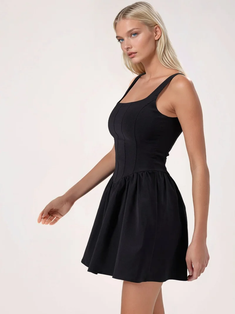 HICCUP Square Collar A-Form Mini Dress