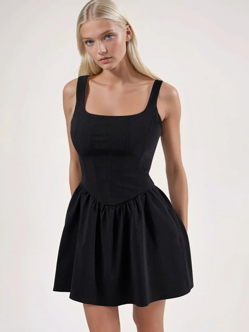 HICCUP Square Collar A-Form Mini Dress