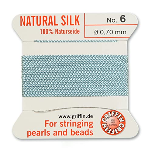 Griffin Silk Bead Cord Perlseide – Turquoise Color – Size 6 (0.70mm) – 2 Meters per Card – Stainless Steel Needle Attached – for Knotting Pearls, Gemstones, Crystals and Beads - Image 2