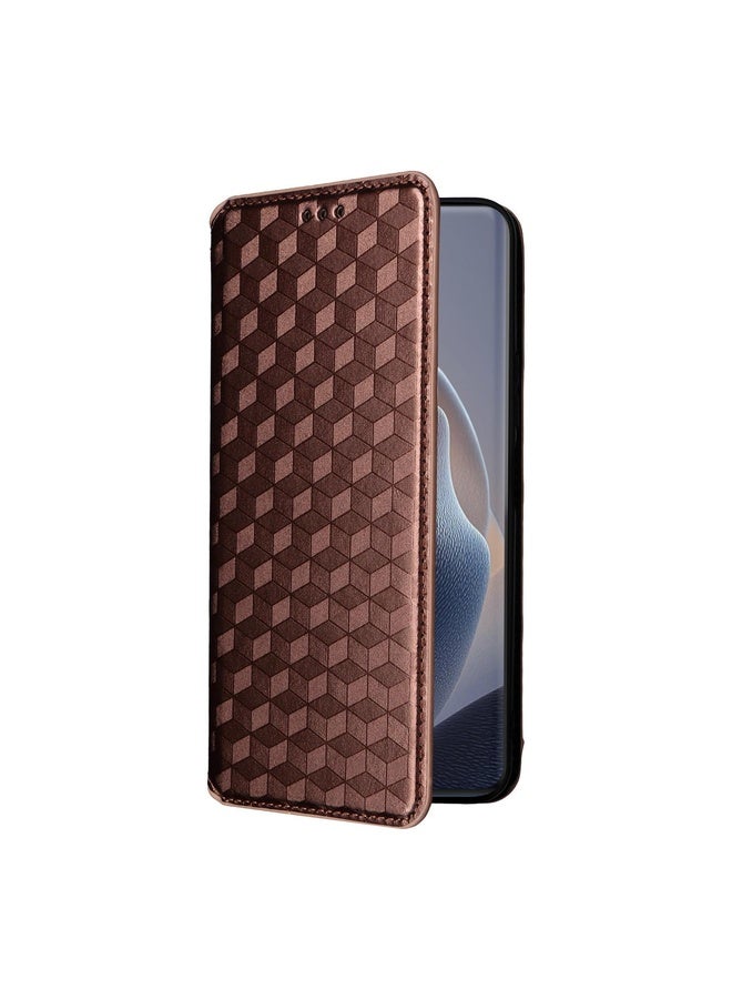 HuHa Case Cover For Motorola Edge 60 Fusion Cubic Grid Texture Flip Leather Phone Case(Brown) - Image 2