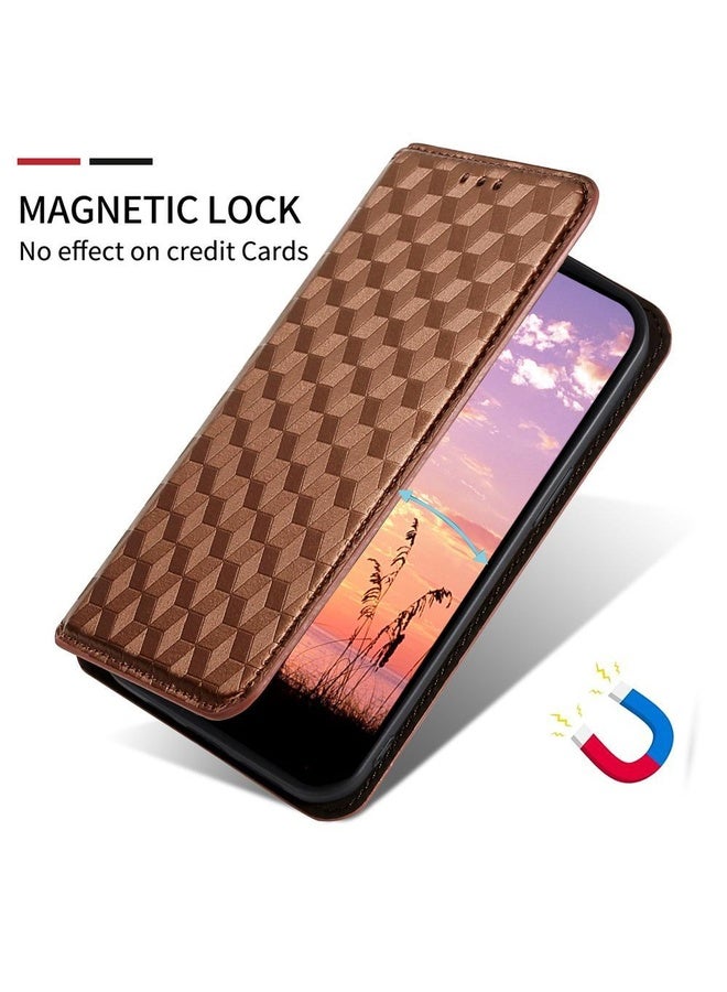 HuHa Case Cover For Motorola Edge 60 Fusion Cubic Grid Texture Flip Leather Phone Case(Brown) - Image 5