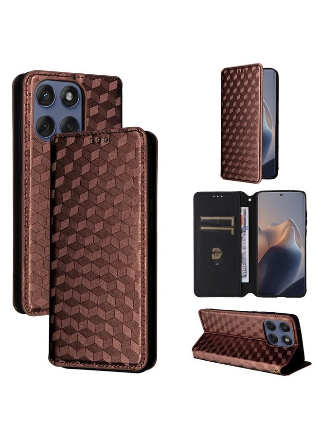 HuHa Case Cover For Motorola Edge 60 Fusion Cubic Grid Texture Flip Leather Phone Case(Brown) - Image 1