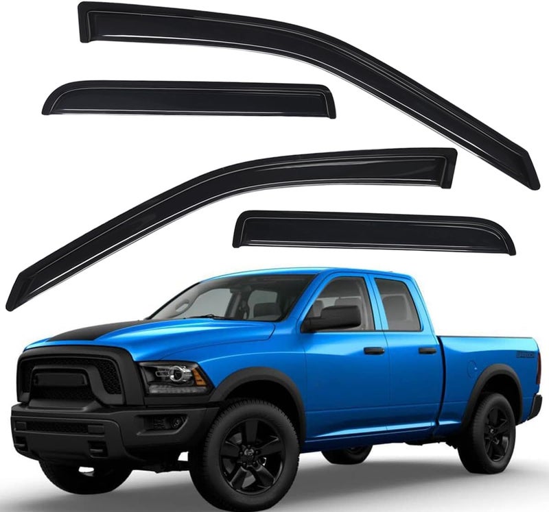 Lightronic 94101 Extra Durable Outside-Mount Auto Vent Window Visors, Fits 2009-2010 Dodge Ram 1500, 2011-2018 Ram 1500, 2019-2024 Ram 1500 Classic, Quad Cab, Original Wind Deflector, Smoke, 4-Pcs - Image 1